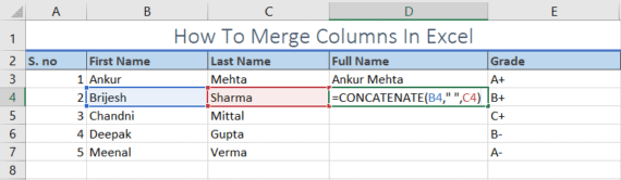How to merge columns in microsoft excel without data loss