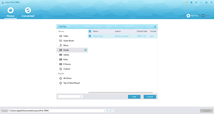 Leawo Prof. DRM Review - eBook Converter - Select File