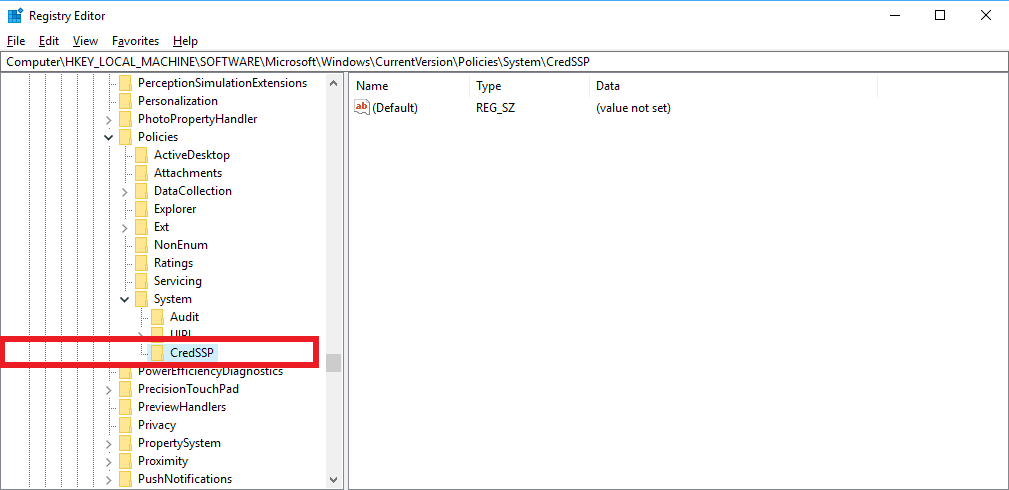 Creating CredSSP Key under System