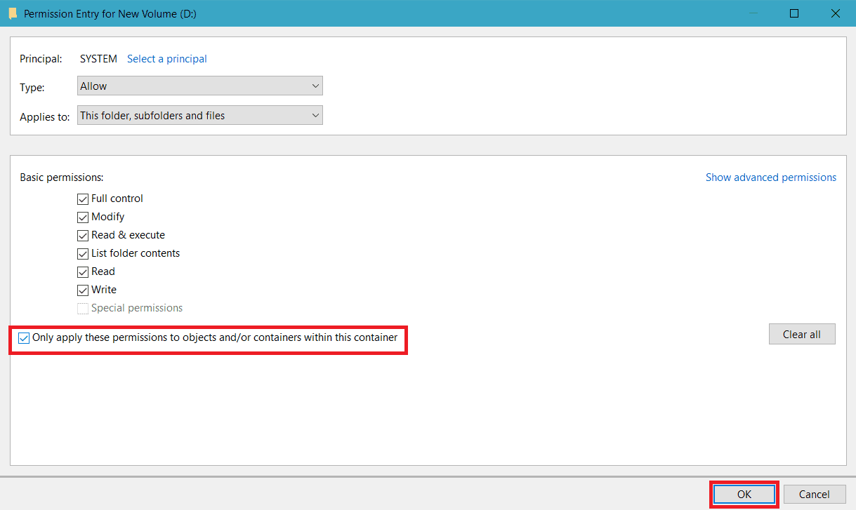 enable all permissions to user