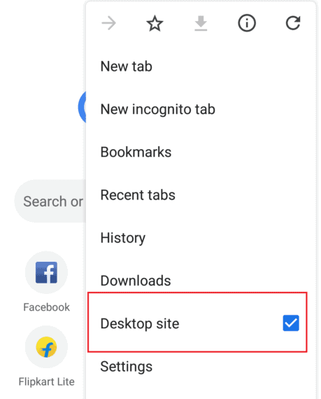 Enabling Desktop Site on Google Chrome
