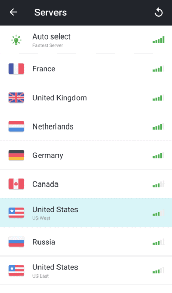 Selecting USA as location
