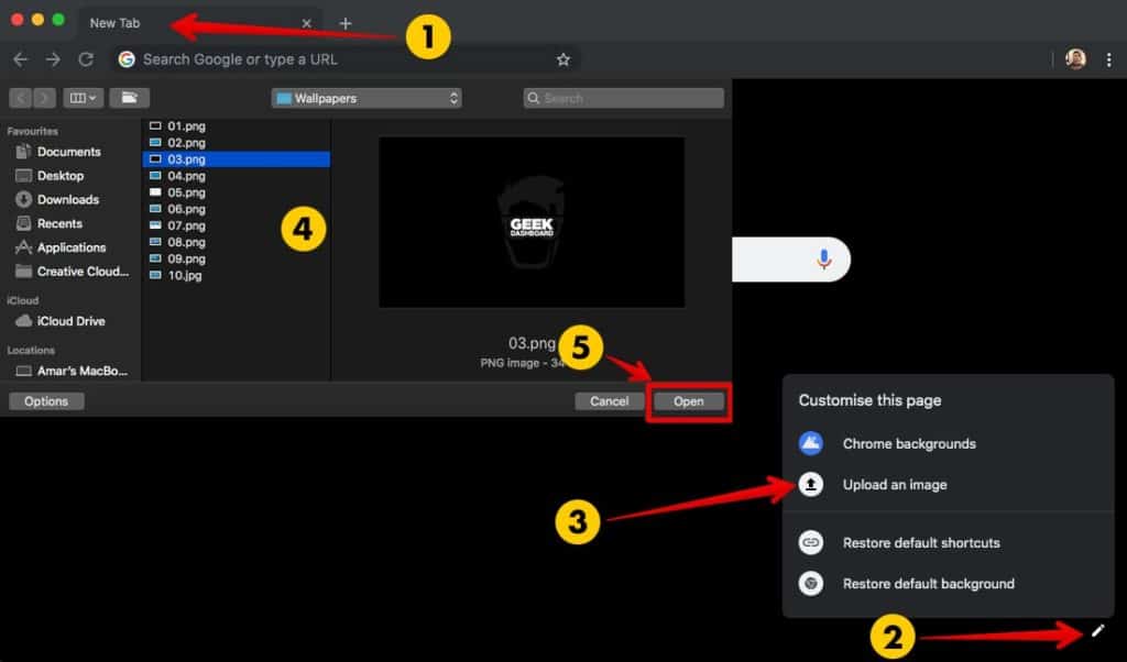 mude o fundo do Chrome com sua própria imagem