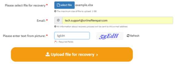 Excel file repair - upload file